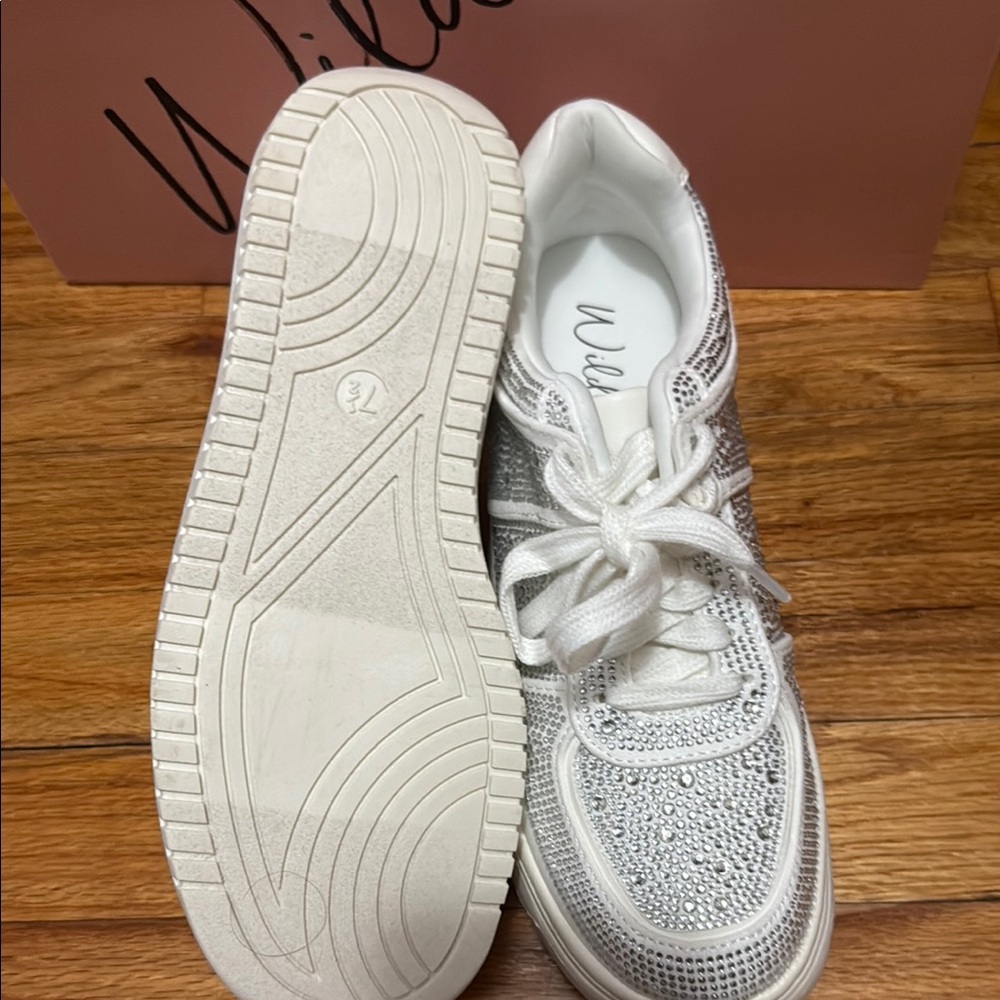 Wild Pair White and Silver Studded Sneakers - Picture 4 of 5